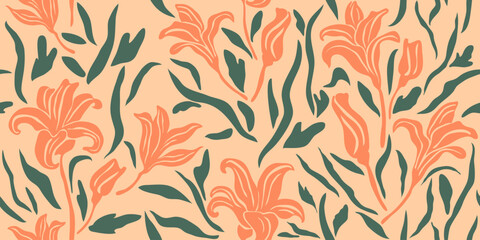 Vector Hand drawn colourful flowers, seamless patterns with floral, botanical for fabric, textiles, clothing, wrapping paper, backdrop, banner, illustration, abstract backgrounds.
