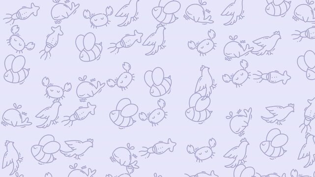 Light purple background with cartoon animals cute, fun design suitable for childrens products, stationery, and social media graphics.