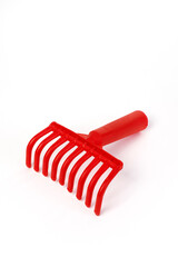 vertical view of red rake for collecting olives