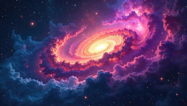 A swirling nebula, vast and colorful, representing the infinite possibilities and mysteries of the future, a cosmic tapestry woven with the threads of fate , possibility, journey