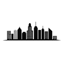 Naklejka premium Black silhouette of a city skyline with varied buildings