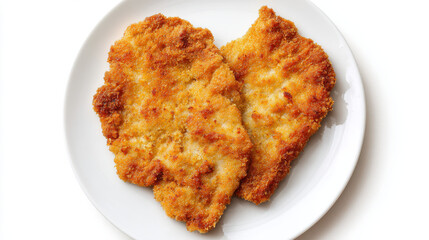 Zwei knusprige Schnitzel auf weißem Teller von oben