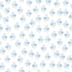 coquette seamless blue flowers pattern. Delicate petals and vibrant blossoms create an artistic and vintage botanical illustration. Perfect for wallpaper, fabric, wrapping paper and more.