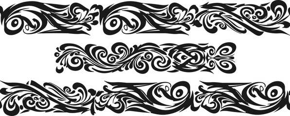Fototapeta premium Elegant black and white decorative floral scrollwork borders and dividers with organic swirling patterns