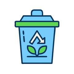Recycling bin icon with plant leaves, clean energy and environmental awareness
