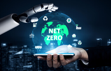 AI guides sustainability strategy with eco-intelligent tools and virtual assistants for achieving net zero goals and transforming digital business with green innovation. Vouch