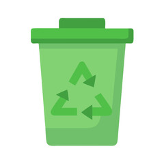 Green recycle bin icon with recycling symbol on dark background illustration