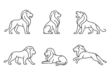 Lion Line Art Silhouette Set | Minimalist Continuous Line Animal Vector in Multiple Poses