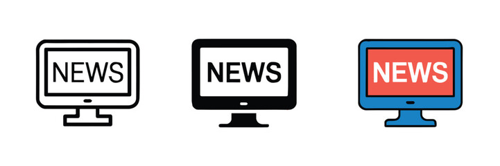 minimal news monitor icons set three screens vector for website app and editorial layouts