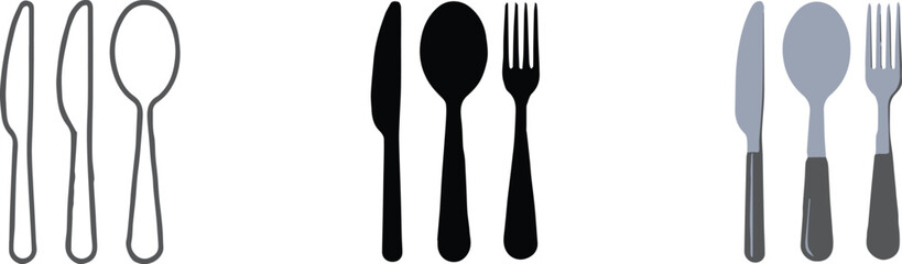 minimal, silhouette and realistic cutlery vector set knife fork spoon ai eps jpeg png