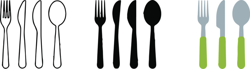 kitchen cutlery vector collection outline silhouette and realistic knife fork spoon ai eps