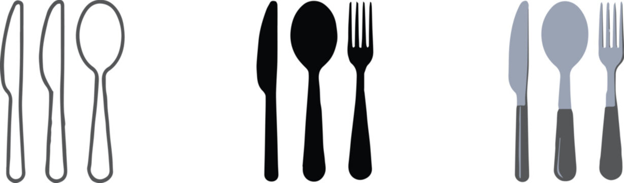 minimal, silhouette and realistic cutlery vector set knife fork spoon ai eps jpeg png