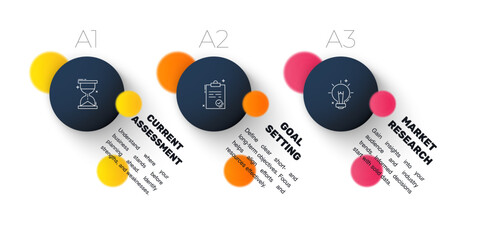 Circle vector infographic template with three steps and options for annual reports, presentations, advertising, chart. Modern business illustration.