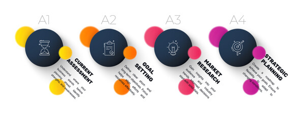 Vector infographic design template. Modern timeline concept with 4 steps, circles. Vector illustration used for diagram, workflow layout, banner, webdesign