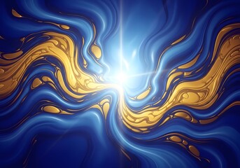 Fluid Abstract Art Golden Veins In Liquid Deep Blue Swirls Artistic Movement Of Color Blending Shades And Hues A Visually Captivating Design
