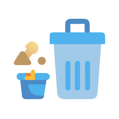 Minimalist Illustration of Trash and Dustpan in Flat Design on Black Background