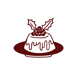Original hand-drawn Merry Christmas illustration featuring a minimalist Christmas pudding and mistletoe. Illustrations for posters, cards, and graphic design.
