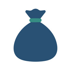 Stylized blue money bag icon on black background, symbol of wealth