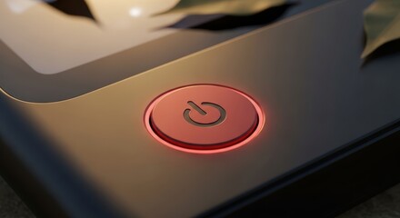 Power energy control and technology form the essence this glowing red button ready to activate or shutdown devices