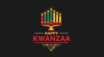 Happy kwanzaa greeting card with kinara and candles on black background