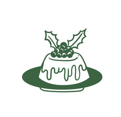 Original hand-drawn Merry Christmas illustration featuring a minimalist Christmas pudding and mistletoe. Illustrations for posters, cards, and graphic design.