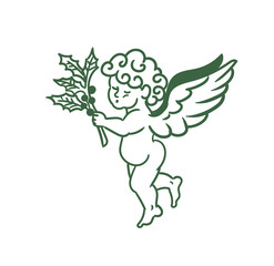 Original hand-drawn Merry Christmas illustration featuring a minimalist angel with Christmas mistletoe. Illustrations for posters, cards, and graphic design.