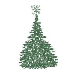 Original hand-drawn illustration of a Christmas tree in a minimalist style. Illustrations for posters, cards, and graphic design.