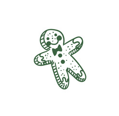 Original hand-drawn Merry Christmas illustration with a minimalist gingerbread man. Illustrations for posters, cards, and graphic design.