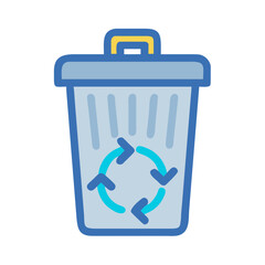 Vector Illustration of a Blue Recycling Bin with Arrows on a Black Background