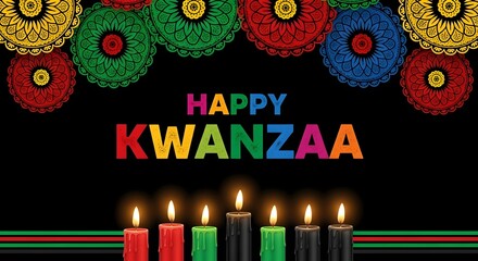 Colorful happy kwanzaa background with kinara candles and decorative elements