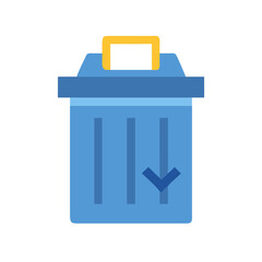 Simple icon of a blue trash can with a downward arrow indicating deletion
