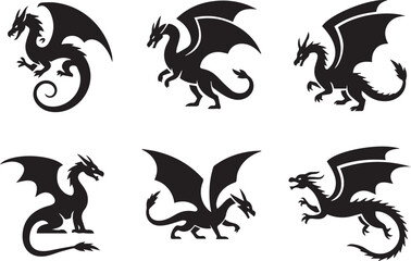 collection of mythical dragon silhouettes vector illustrations perfect for logos icons emblems ai eps jpeg png