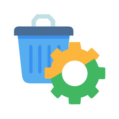 Digital Illustration of Trash Can and Gear Icon Symbolizing System Maintenance
