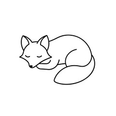 Sleeping fox in simple outline art on transparent background