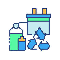 Conceptual vector of recycling symbol near bottles and container for sustainability