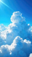 Vast, azure sky ablaze with brilliant sunshine, fluffy cumulus clouds scattered across a breathtaking blue expanse Perfect for travel, weather, and nature themes , background, sunshine