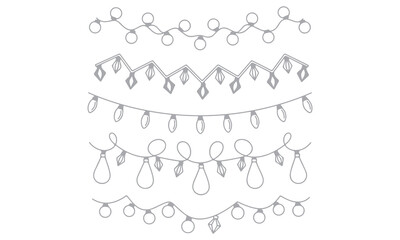 Architectural Decorative Light Vector set featuring hand-drawn string lights, bulbs, and wreath designs. Perfect for architectural plans, festive illustrations, interior layouts, and decorative concep