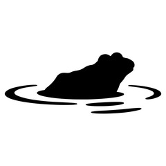 Silhouette of a frog emerging from rippling water creating concentric circles on a white background