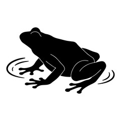 Silhouette of a frog with ripples in water a simple black and white graphic illustration of amphibian life
