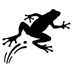Silhouette of a frog leaping mid air with water splashes indicating movement and energy
