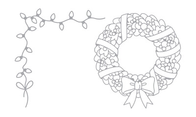 Architectural Decorative Light Vector set featuring hand-drawn string lights, bulbs, and wreath designs. Perfect for architectural plans, festive illustrations, interior layouts, and decorative concep