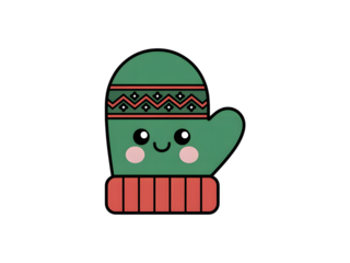 Cute Green Christmas Mitten with Smiling Face