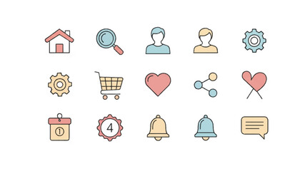 Charming hand-drawn doodle style icon set for website design, user interface elements, and creative digital applications with a modern, playful touch