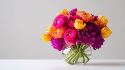 Fototapeta premium Floral arrangement of ranunculus and tulips