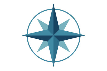 Fototapeta premium Stylized blue compass rose symbol icon for navigation direction and travel guidance
