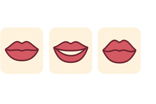 Set of three human mouth expressions showing various lip shapes and emotions for avatar design