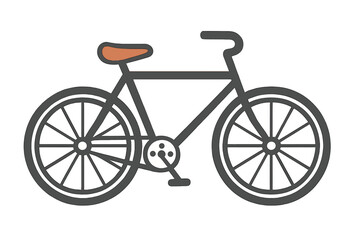 Stylized side view of a classic bicycle with dark frame and brown seat isolated on white background