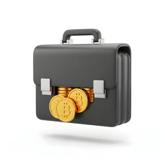 3d icon of briefcase filled with gold coins isolated on white background
