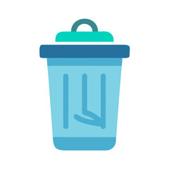 Flat style illustration of a colorful teal blue trash can on black background
