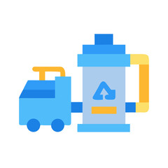 Flat Illustration of a Recycling Truck and Container on a Black Background